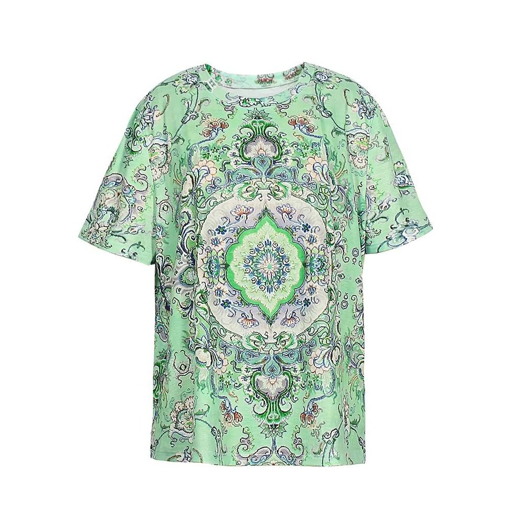PLUS 3XL XXXL JFNow Green Floral‎ Mandala Print Short Sleeve T Shirt Top soft